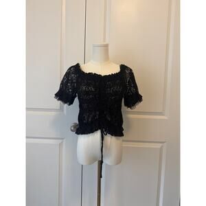 Mele E Pere Black Lace Mesh Crop Top Whimsygoth Goth Witchy Dark Academia